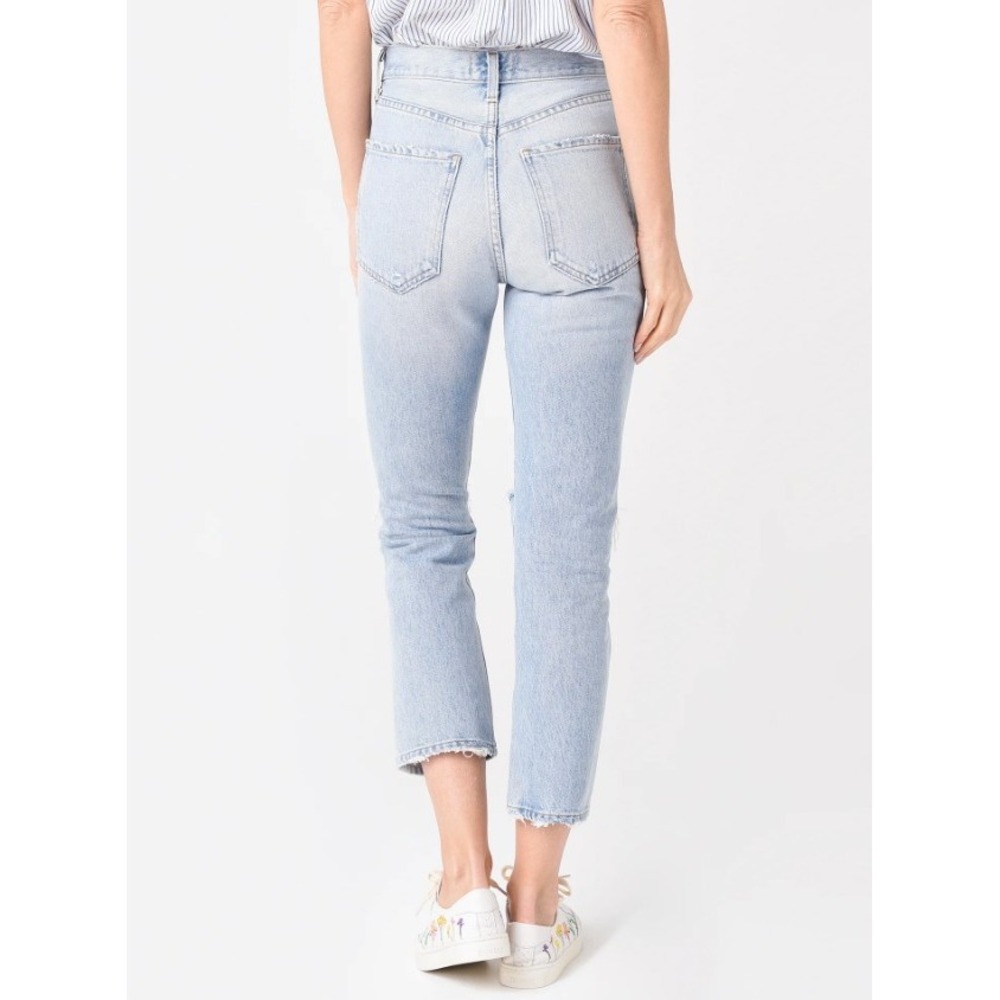 Agolde High Rise Crop Jeans 27 (Fits 28x26) Light Wash Distressed Button Fly - Picture 15 of 16